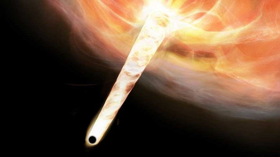 ‘Runaway’ black hole the size of 20 million suns found speeding through space with a trail of newborn stars behind it