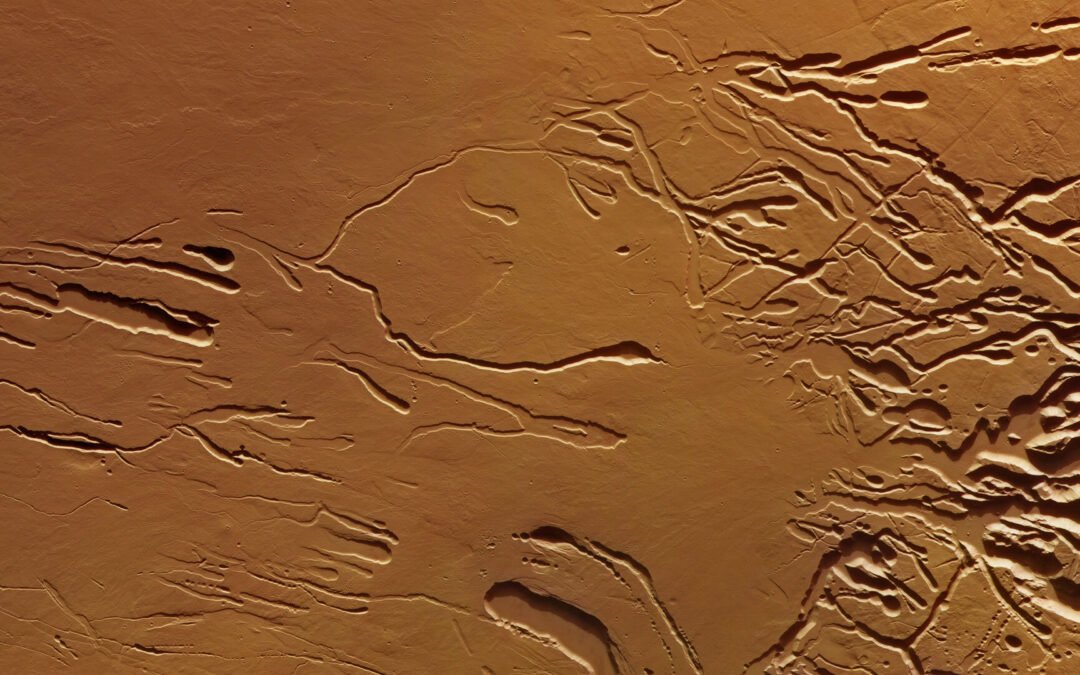 Chasms on the flanks of a martian volcano