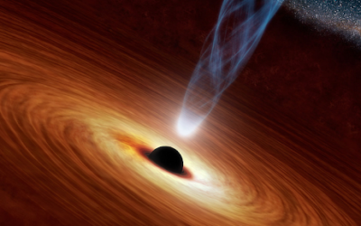 Supermassive black hole seen spinning ropes of plasma like a cosmic spider