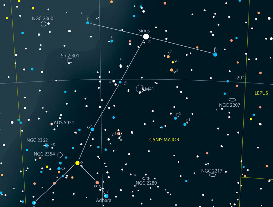 See M41, the Tau Canis Majoris Cluster, and Thor’s Helmet