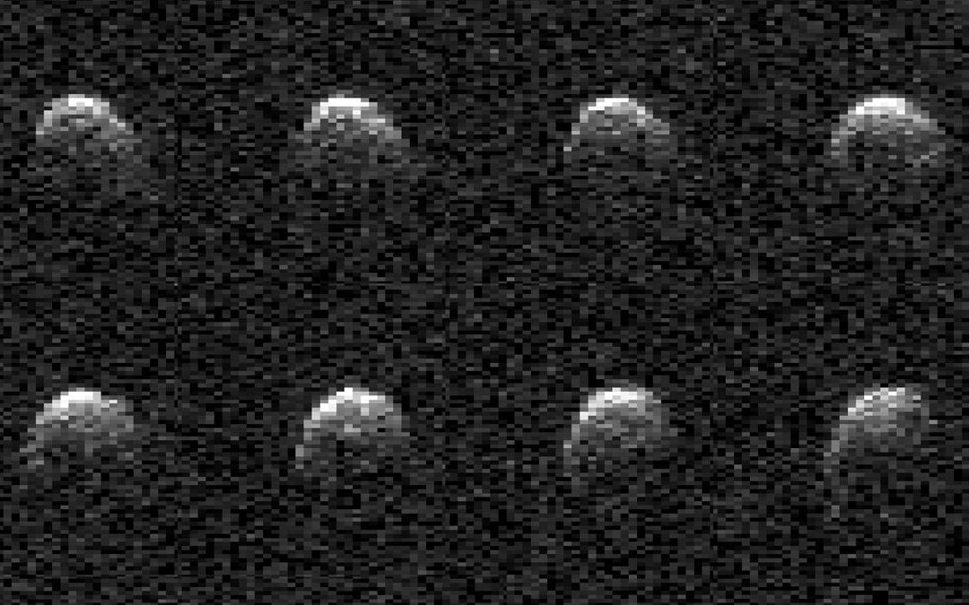 NASA radar images show stadium-sized asteroid tumbling by Earth during flyby (photos)