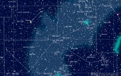 See the Beehive Cluster, open cluster M50, and the Rosette Nebula