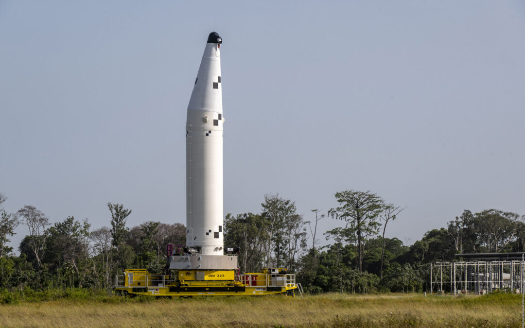First Ariane 6 booster gets lift to launch zone